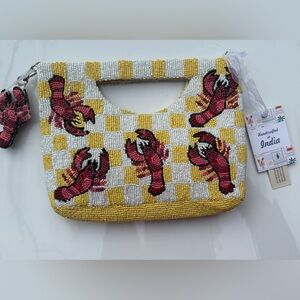 New Release Handcrafted India Yellow Lobster Crossbody Beaded Bag Viral NWT